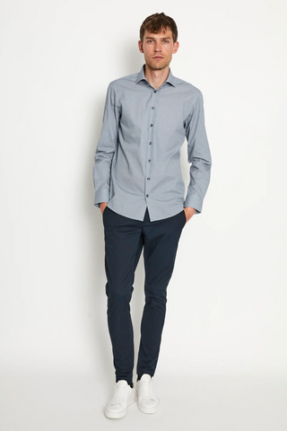 Sven Modern-Fit Long-Sleeved Shirt in Grey Geometric Print