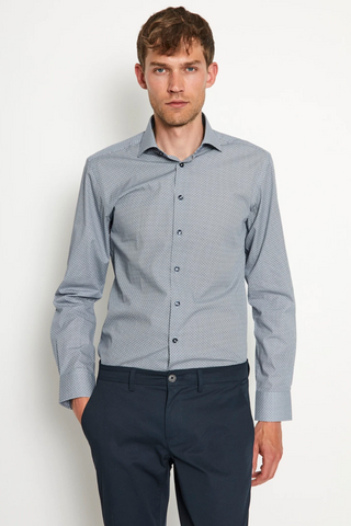 Sven Modern-Fit Long-Sleeved Shirt in Grey Geometric Print