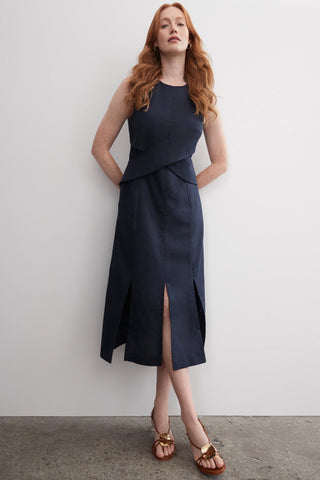 Waist Crossover Dress in Navy
