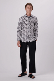 Long-Sleeved Sport Shirt With Black Bubbles Print