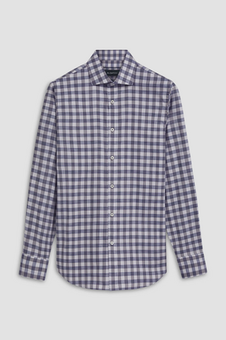 Axel Long-Sleeved Sport Shirt in Platinum Check