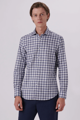 Axel Long-Sleeved Sport Shirt in Platinum Check