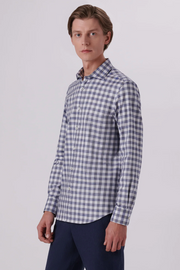 Axel Long-Sleeved Sport Shirt in Platinum Check