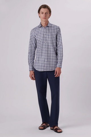 Axel Long-Sleeved Sport Shirt in Platinum Check