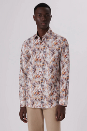 Julian Long-Sleeved Sport Shirt in Caramel Abstract Floral Print