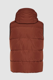 Quilted Vest With Detachable Hood in Rust