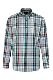 Long-Sleeved Sport Shirt in Burgundy Plaid