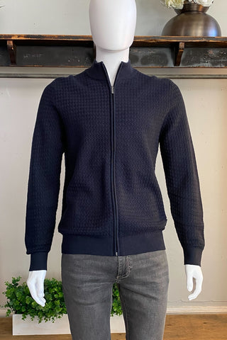 Full Zip  Basketweave Sweater in Navy