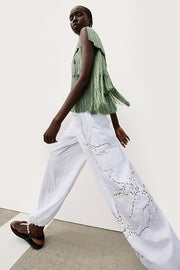 Karo Cargo With Embroidery in Pure White