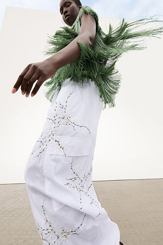 Karo Cargo With Embroidery in Pure White
