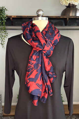 Floral Scarf in Rust-Navy