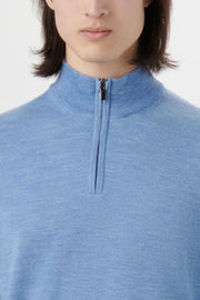 Quarter-Zip, Merino-Wool Sweater in Air Blue