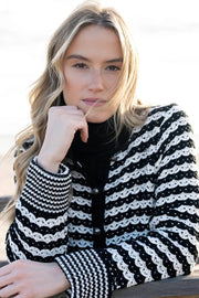 Chunky Pointelle Cardigan in Black & Ivory