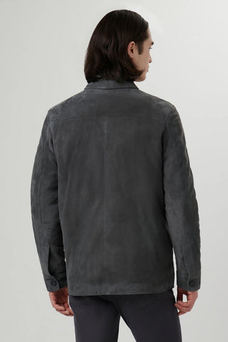 Quilted Suede Shirt Jacket in Anthracite