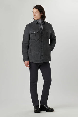 Quilted Suede Shirt Jacket in Anthracite