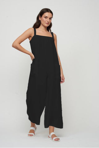 Sleeveless Linen Jumpsuit in Black