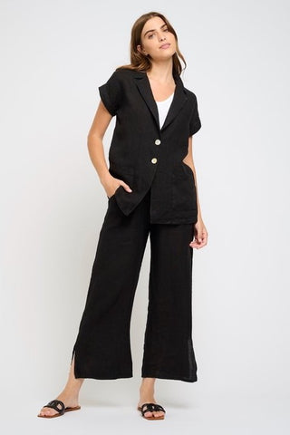 High Waisted Linen Pant in Black