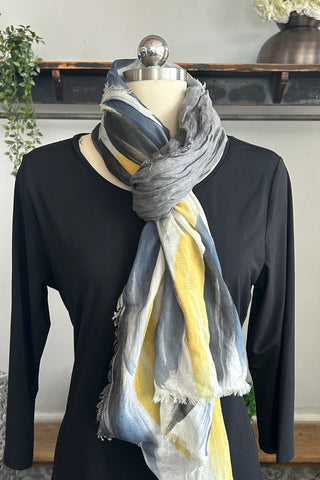 Abstract Scarf in Feathers Mustard Black
