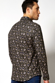 Long-Sleeved Sport Shirt in Dark Olive Floral Print