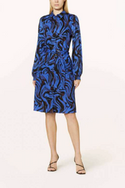 Kora Long-Sleeved Shirt Dress in Royal Blue Swirl