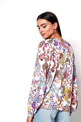 Layla Long-Sleeved Shirt in Multicoloured Floral Print on White