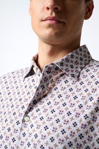 Short-Sleeved Knit Sport Shirt in Kaleidoscope Print