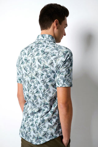 Short-Sleeved Knit Sport Shirt in Green Jungle Print