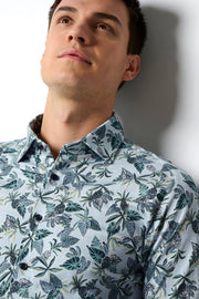 Short-Sleeved Knit Sport Shirt in Green Jungle Print