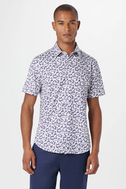 Miles Short-Sleeved OoohCotton Shirt With Navy Floral Print