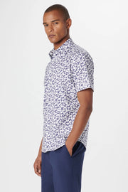 Miles Short-Sleeved OoohCotton Shirt With Navy Floral Print