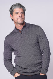 Button Up Mock Neck Sweater with Burgundy Tipping