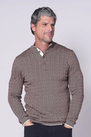 Button Up Mock Neck Sweater with Burgundy Tipping