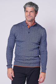 Button Up Mock Neck Sweater with Burgundy Tipping