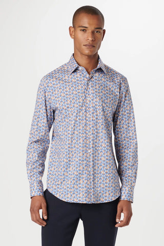 Axel Long-Sleeved Shirt in Blue-Caramel Abstract Print