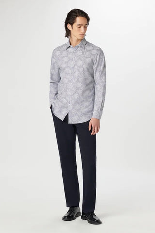 Julian Long-Sleeved Shirt in Navy Palm Print