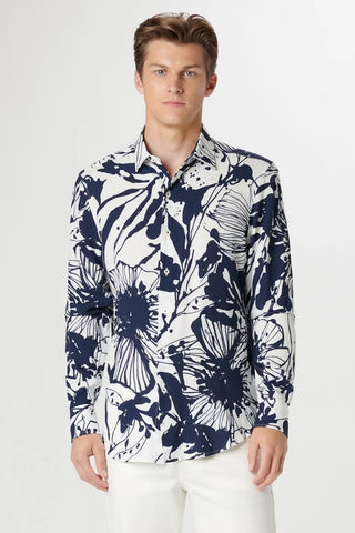 Julian Long-Sleeved Shirt in Navy Abstract Floral Print