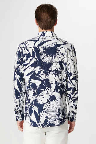 Julian Long-Sleeved Shirt in Navy Abstract Floral Print