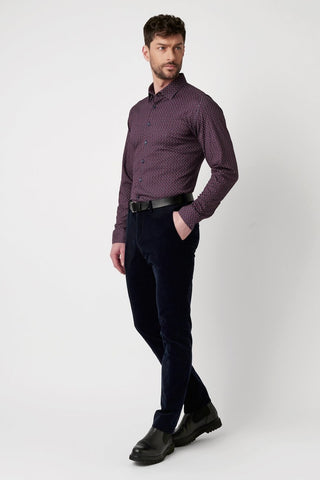 Kent Long Sleeve Casual Shirt in Burgundy