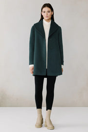 Elsa Wool Shawl Collar Coat in Midnight Forest