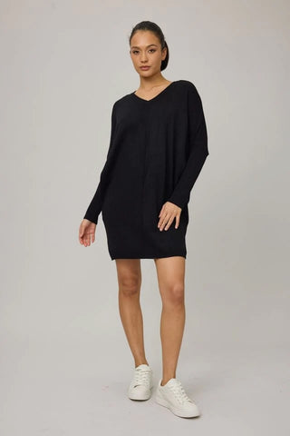 Knit Dress with Rib Sleeves in Multiple Colors