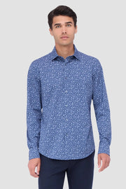 James Long-Sleeved OoohCotton Shirt in Navy Golf Print