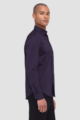 Jax Long-Sleeved OoohCotton Shirt in Plum Graph Check