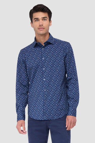 Jimmy Long-Sleeved OoohCotton Shirt in Navy Guitar Print