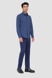 Jimmy Long-Sleeved OoohCotton Shirt in Navy Guitar Print