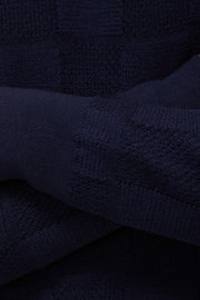 Multi-Stitch, Check-Jacquard Crew-Neck Sweater in Navy