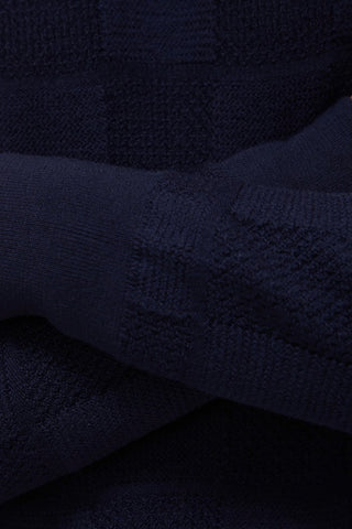 Multi-Stitch, Check-Jacquard Crew-Neck Sweater in Navy