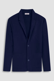 Honeycomb-Stitch Knitted Blazer in Navy and Black