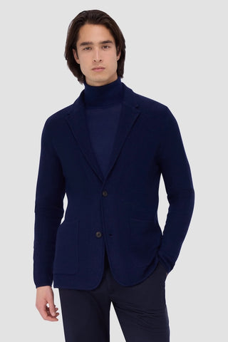 Honeycomb-Stitch Knitted Blazer in Navy and Black