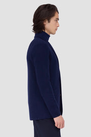 Honeycomb-Stitch Knitted Blazer in Navy and Black