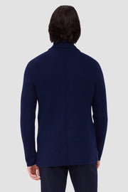 Honeycomb-Stitch Knitted Blazer in Navy and Black